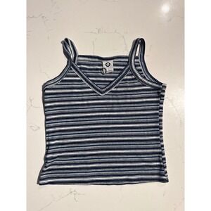 Blue white and black Striped V-Neck Tank Top